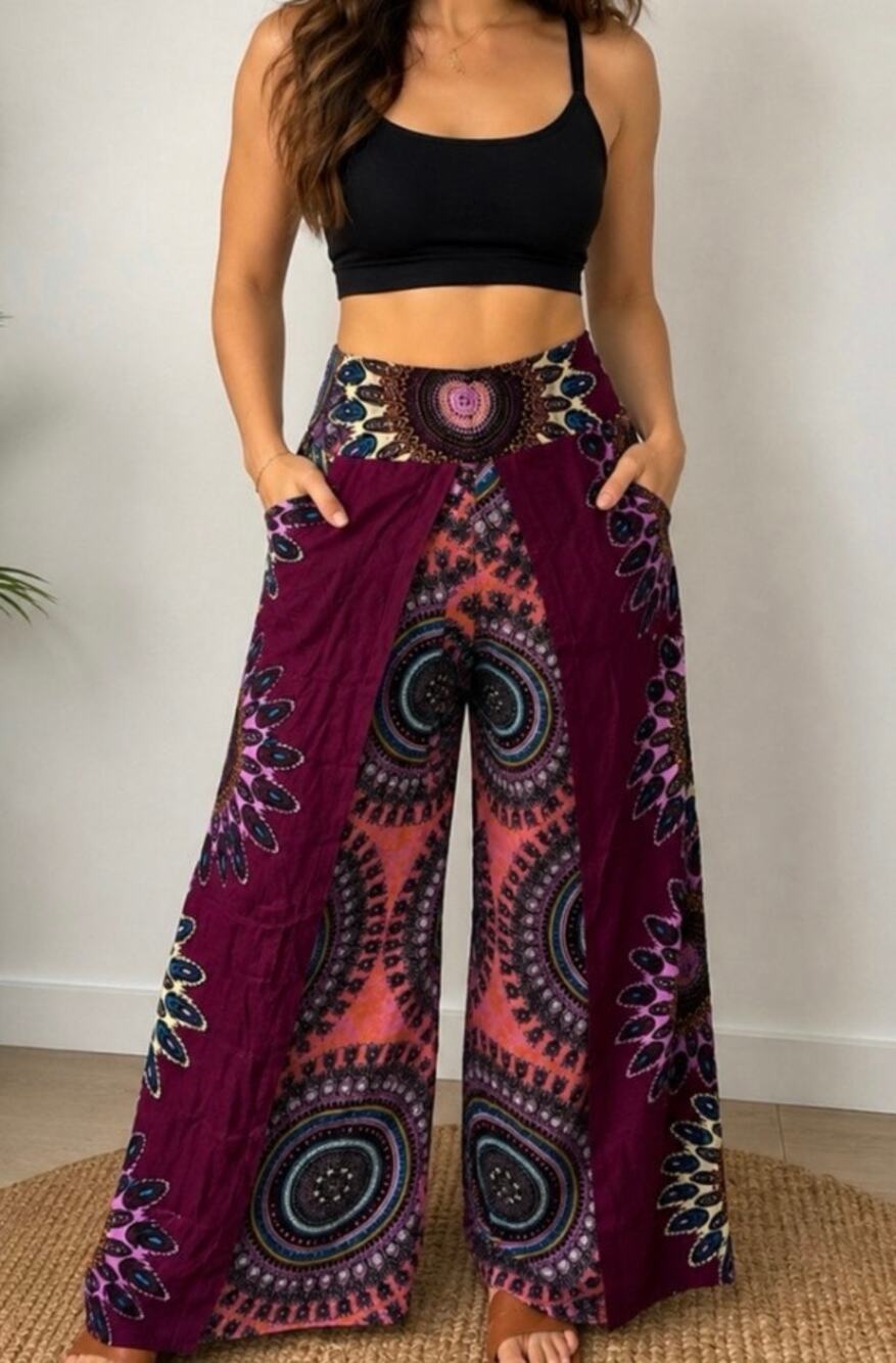 Boho Wide-Leg Wrap Pants – One Size